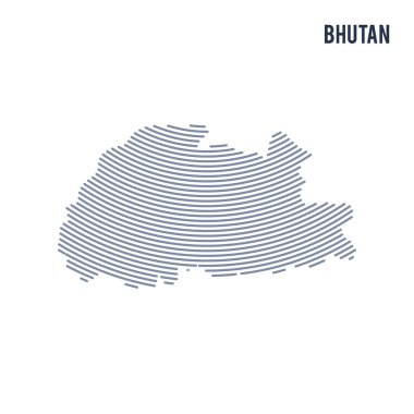 Vektör soyut taranmış Bhutan Haritası ile beyaz bir arka plan üzerinde izole eğri çizgiler.