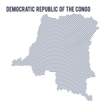 Beyaz bir arka plan üzerinde izole eğri çizgiler ile Kongo Demokratik Cumhuriyeti vektör soyut taranmış Haritası.