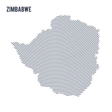 Vektör soyut taranmış Zimbabve Haritası ile beyaz bir arka plan üzerinde izole eğri çizgiler.