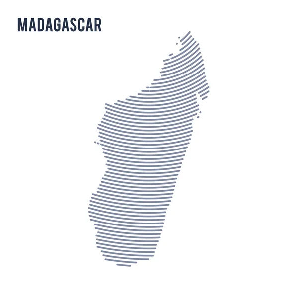 Vector abstracto eclosionada mapa de Madagascar con líneas de curva aisladas sobre un fondo blanco . — Vector de stock