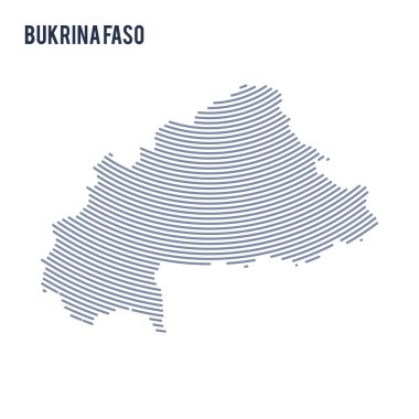Vektör soyut taranmış Bukina Faso Haritası ile beyaz bir arka plan üzerinde izole eğri çizgiler.