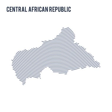 Vektör soyut taranmış harita Orta Afrika Cumhuriyeti ile beyaz bir arka plan üzerinde izole eğri çizgiler.