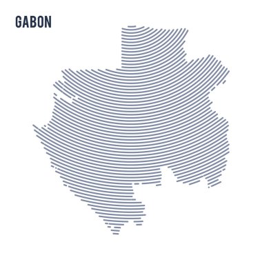 Vektör soyut taranmış Gabon Haritası ile beyaz bir arka plan üzerinde izole eğri çizgiler.