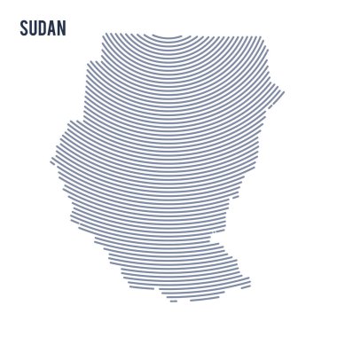 Vektör soyut taranmış Sudan Haritası ile beyaz bir arka plan üzerinde izole eğri çizgiler.
