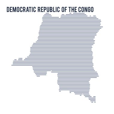 Beyaz bir arka plan üzerinde izole çizgilerle Kongo Demokratik Cumhuriyeti vektör soyut taranmış Haritası.