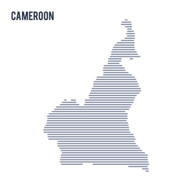Vektör soyut taranmış Kamerun Haritası üzerinde beyaz bir arka plan izole hatları ile.