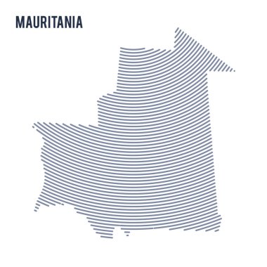 Vektör soyut taranmış Moritanya Haritası ile beyaz bir arka plan üzerinde izole eğri çizgiler.