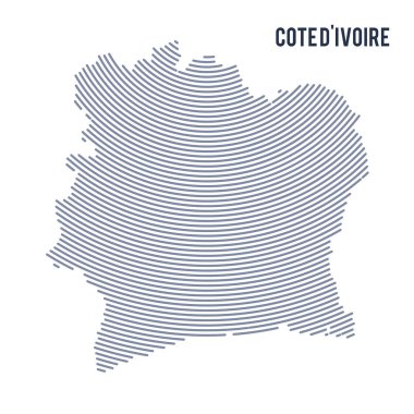 Vektör soyut taranmış Haritası Fildişi Sahilleri ile beyaz bir arka plan üzerinde izole eğri çizgiler.