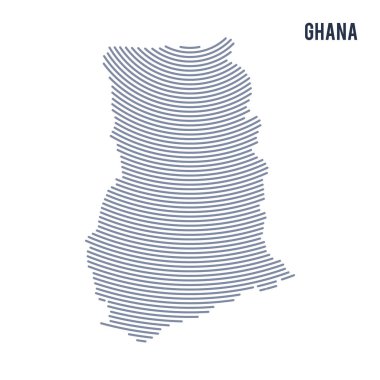 Vektör soyut taranmış Gana Haritası ile beyaz bir arka plan üzerinde izole eğri çizgiler.