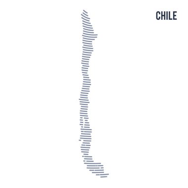 Vektör soyut taranmış Şili haritası ile beyaz bir arka plan üzerinde izole eğri çizgiler.