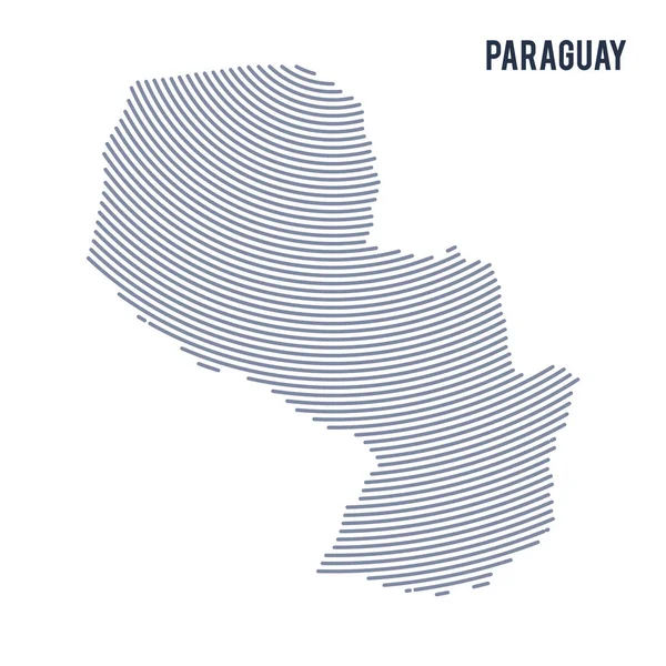 Vektör soyut taranmış Paraguay Haritası ile beyaz bir arka plan üzerinde izole eğri çizgiler.