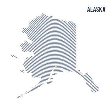 Vektör soyut taranmış Haritası Alaska devlet ile beyaz bir arka plan üzerinde izole eğri çizgiler.