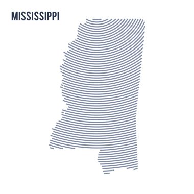 Vektör soyut taranmış harita Mississippi eyaleti, beyaz bir arka plan üzerinde izole eğri çizgiler ile.