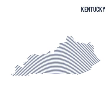 Vektör soyut taranmış Haritası, Kentucky Eyalet eğrisi çizgili beyaz bir arka plan üzerinde izole.