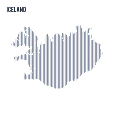 Vektör soyut taranmış İzlanda Haritası üzerinde beyaz bir arka plan izole dikey çizgiler ile.
