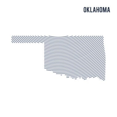 Vektör soyut taranmış Haritası Oklahoma eyalet eğrisi çizgili beyaz bir arka plan üzerinde izole.