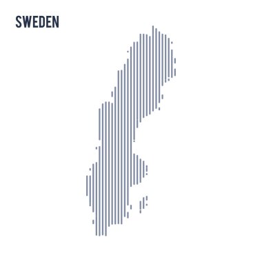 Vektör soyut taranmış harita İsveç'in beyaz bir arka plan üzerinde izole dikey çizgiler ile.