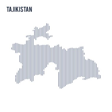 Vektör soyut taranmış Tacikistan Haritası üzerinde beyaz bir arka plan izole dikey çizgiler ile.