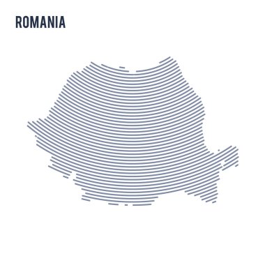 Vektör soyut taranmış Romanya Haritası ile beyaz bir arka plan üzerinde izole eğri çizgiler.