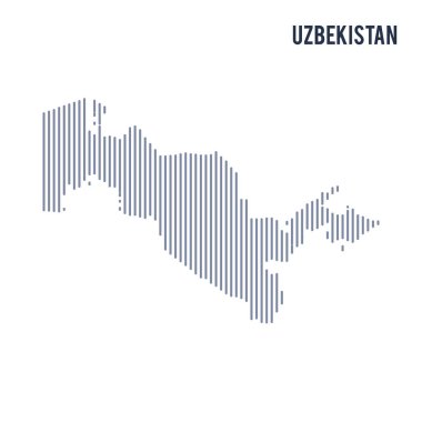Vektör soyut taranmış Özbekistan haritası üzerinde beyaz bir arka plan izole dikey çizgiler ile.