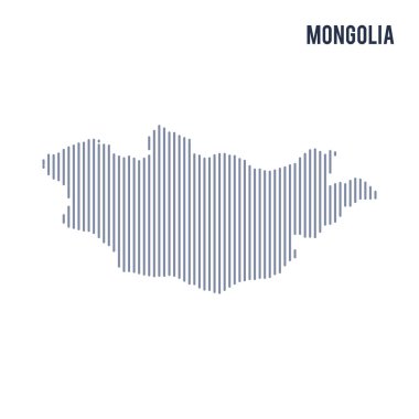 Vektör soyut taranmış Moğolistan haritası üzerinde beyaz bir arka plan izole dikey çizgiler ile.