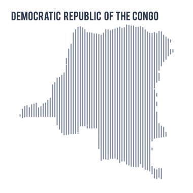 Beyaz bir arka plan üzerinde izole dikey çizgiler ile Kongo Demokratik Cumhuriyeti vektör soyut taranmış Haritası.