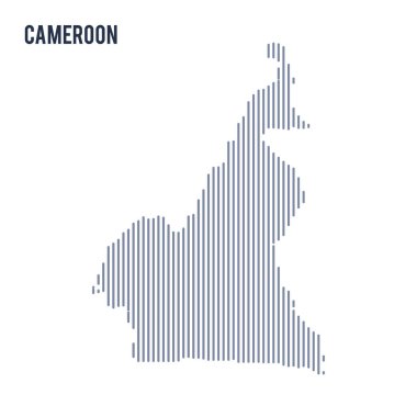 Vektör soyut taranmış Kamerun Haritası üzerinde beyaz bir arka plan izole dikey çizgiler ile.