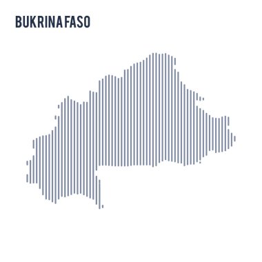Vektör soyut taranmış Bukina Faso Haritası üzerinde beyaz bir arka plan izole dikey çizgiler ile.