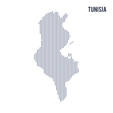 Vektör soyut taranmış Tunus Haritası üzerinde beyaz bir arka plan izole dikey çizgiler ile.