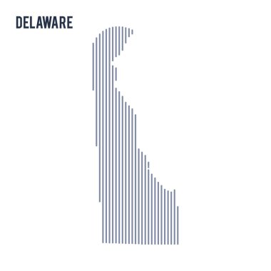 Vektör soyut taranmış Haritası Delaware eyalet beyaz bir arka plan üzerinde izole dikey çizgiler ile.
