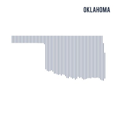 Vektör soyut taranmış Haritası Oklahoma eyalet beyaz bir arka plan üzerinde izole dikey çizgiler ile.