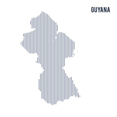 Vektör soyut taranmış Guyana Haritası üzerinde beyaz bir arka plan izole dikey çizgiler ile.