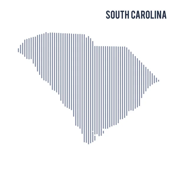 Vetor mapa eclodido abstrato do Estado da Carolina do Sul com linhas verticais isoladas em um fundo branco . — Vetor de Stock