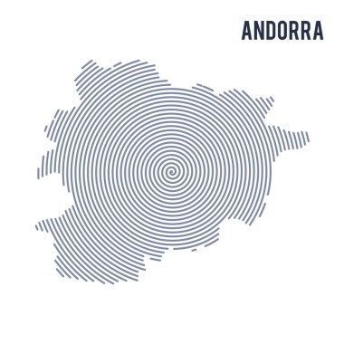 Vektör soyut taranmış Andorra Haritası üzerinde beyaz bir arka plan izole spiral çizgili.