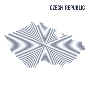 Vektör soyut taranmış Çek Cumhuriyeti haritası üzerinde beyaz bir arka plan izole spiral çizgili.