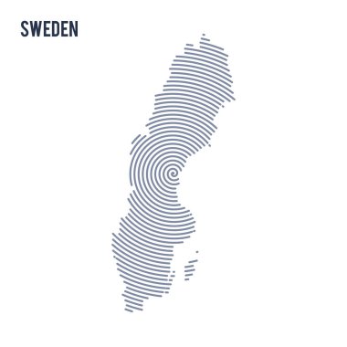 Vektör soyut taranmış harita İsveç'in beyaz bir arka plan üzerinde izole spiral çizgili.