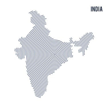 Vektör soyut taranmış Hindistan Haritası üzerinde beyaz bir arka plan izole spiral çizgili.