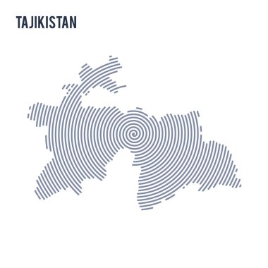 Vektör soyut taranmış Tacikistan Haritası üzerinde beyaz bir arka plan izole spiral çizgili.
