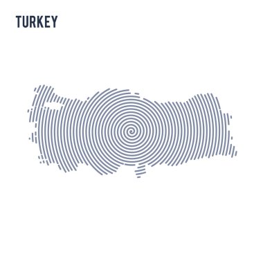 Vektör soyut taranmış harita Türkiye'nin beyaz bir arka plan üzerinde izole spiral çizgili.