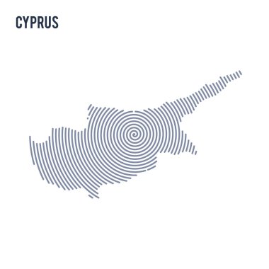 Vektör soyut taranmış harita, Kıbrıs'taki beyaz bir arka plan üzerinde izole spiral çizgili.