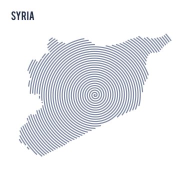 Vektör soyut taranmış Suriye Haritası üzerinde beyaz bir arka plan izole spiral çizgili.