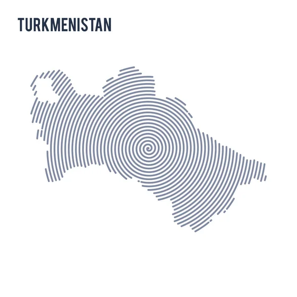 Vektör soyut taranmış Türkmenistan ile harita üzerinde beyaz bir arka plan izole sarmal çizgiler. — Stok Vektör