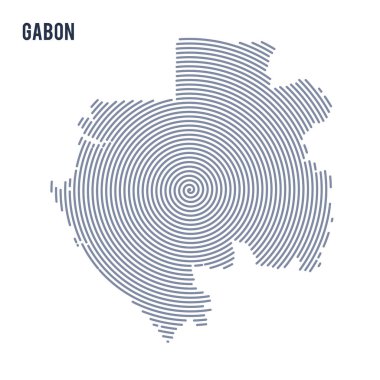 Vektör soyut taranmış Gabon haritası üzerinde beyaz bir arka plan izole spiral çizgili.