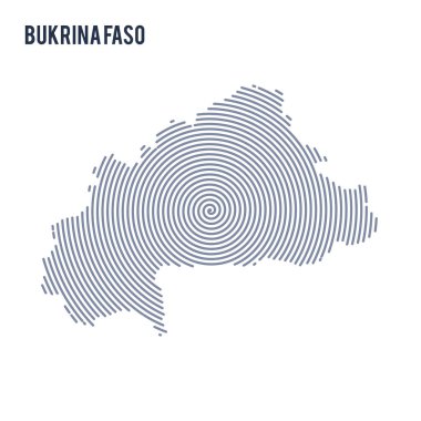 Vektör soyut taranmış Bukina Faso Haritası üzerinde beyaz bir arka plan izole spiral çizgili.