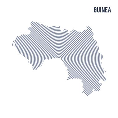 Vektör soyut taranmış Gine haritası üzerinde beyaz bir arka plan izole spiral çizgili.