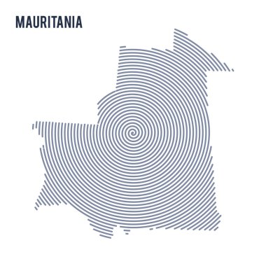 Vektör soyut taranmış Moritanya Haritası üzerinde beyaz bir arka plan izole spiral çizgili.