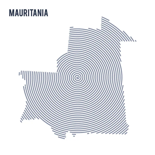 Vektör soyut taranmış Moritanya Haritası üzerinde beyaz bir arka plan izole spiral çizgili.