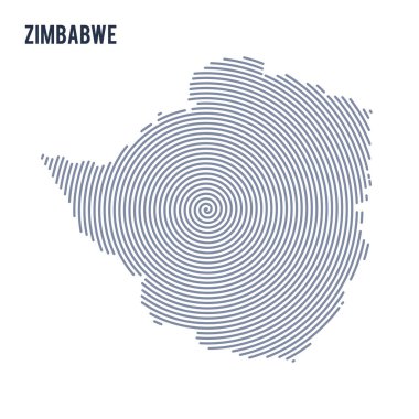 Vektör soyut taranmış Zimbabve Haritası üzerinde beyaz bir arka plan izole spiral çizgili.