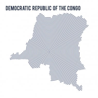 Beyaz bir arka plan üzerinde izole spiral çizgili Kongo Demokratik Cumhuriyeti vektör soyut taranmış Haritası.