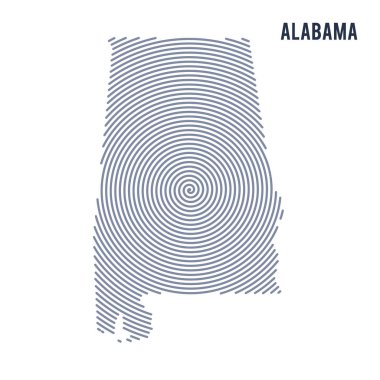 Vektör soyut taranmış Haritası Alabama eyaleti beyaz bir arka plan üzerinde izole spiral çizgili.